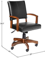 OSP Home Furnishings Deluxe Wood Banker's Chair with Antique Bronze Nailheads and Medium Brown Wood, Black Faux Leather OSP Home Furnishings