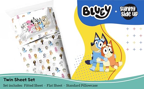 Sunny Side Up Bluey & Friends Twin Sheet Set - 3 Piece Kids Bedding Set Includes Pillow Cover - Super Soft Microfiber Sheets Sunny Side Up