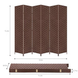 6 Panel Folding Portable Partition Screen ，71”high， Room Divider Wood Screen with Bamboo Mesh Woven Design Room Dividers Privacy Screens Dividers for Home Office Restaurant Bedroom, Brown RROCOSIA