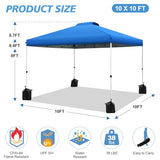 WEIZE Pop up Canopy Tent 10x10ft, 1-Button Push Setup, Instant Portable Shelter, Adjustable Height, Portable Roller Bag, 4 Weight Bags, Guy Ropes & Stakes Included Blue WEIZE