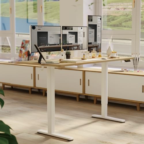 Claiks Standing Desk Frame, Electric Stand Up Desk Legs Frame Workstation Up to 63",C-Shaped Adjustable Standing Computer Desk for Home and Office, (White Frame only) Claiks