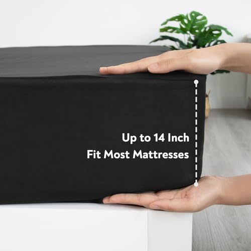 Twin Fitted Sheet Only, Super Soft & Cozy Twin Size Bed Sheets for Boys Kids with Deep Pocket to 14 Inch, Cooling Jersey Mattress Bottom Sheets,Shrinkage & Stain Resistant, Wrinkle Free, Black Magik & Kover