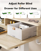 JOY worker Small Electric Standing Desk, 35" x 25" Height Adjustable Desk with Built-in Monitor Stand & Storage Drawer, White Sit Stand Desk with 2 Hooks for Home Office, Light Walnut JOY worker