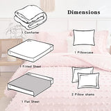 6 Pieces Tufted Dots Bed in a Bag Twin Comforter Set Girls Pink , Soft and Embroidery Shabby Chic Boho Bohemian Comforters, Luxury Solid Color with Pom Pom Design, Jacquard Tufts Bedding Set for Kids Flysheep