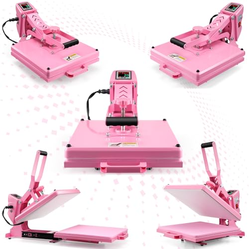Whubefy Heat Press 15x15 Slide Out, Industrial-Quality Clamshell Sublimation Heat Transfer Machine with 5 DTF Transfer Sheets, Digital Heat Press Machine for T Shirts/Bags/Pillows/Mouse Pad (Pink) Whubefy
