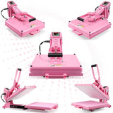 Whubefy Heat Press 15x15 Slide Out, Industrial-Quality Clamshell Sublimation Heat Transfer Machine with 5 DTF Transfer Sheets, Digital Heat Press Machine for T Shirts/Bags/Pillows/Mouse Pad (Pink) Whubefy