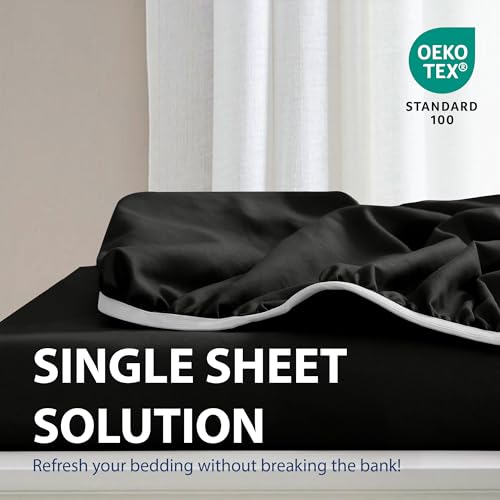 Cathay Home Luxury Wrinkle And Fade Resistant Double Brushed Ultra Soft Microfiber 14-inch Standard Pocket Single Fitted Sheet, Black, Twin Cathay Home