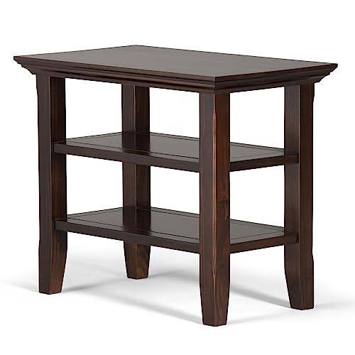 SIMPLIHOME Acadian SOLID WOOD 14 inch wide Rectangle Rustic Contemporary Narrow Side Table in Brunette Brown with Storage, 2 Shelves, for the Living Room and Bedroom - WoodArtSupply