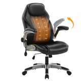 Office Desk Chair, Ergonomic Computer Chair with Padded Flip-Up Arms and Adjustable Lumbar Support, PU Leather Executive Chair with Tilt Lock and 360° Swivel Rolling Wheels for Work, Study Ylzyxal
