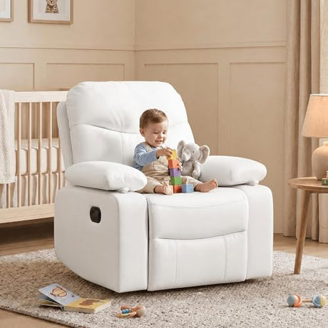 Nursery Glider Recliner with Adjustable Armrests, Oversized Comfortable Nursing Chair for Breastfeeding Moms, 360°Swivel, 90°-160° Recline, Quiet Rocking Chair Nursery for Living Room, White AILEEKISS