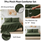 CozyLux Queen Comforter Set Olive Green, 7 Pieces Pintuck Bed in A Bag, Premium Green Comforter Queen Size, Pinch Pleat Bedding Sets with Comforter, Sheets, Pillowcases & Shams CozyLux