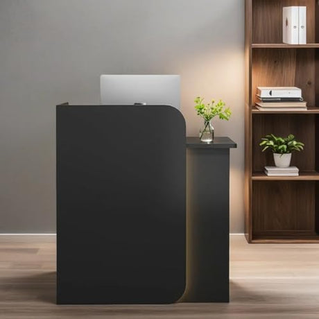 32 Inch Reception Desk, Modern Reception Table with LED Light, Front Counter Desk with Lockable Drawer, Checkout Counter for Lobby, Salon, Retail, Home Office, Reception Room OVZXSD