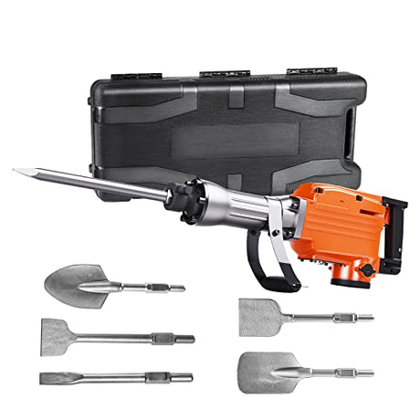 VEVOR Demolition Jack Hammer, MAX 2200W Electric Jackhammer Heavy Duty, 1350 BPM Concrete Breaker, 6pcs Chisels Bit Chipping with Case VEVOR