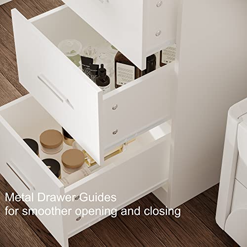 Rovaurx Makeup Vanity Table with Lighted Mirror, Makeup Vanity Desk with Storage Shelf and 4 Drawers, Bedroom Dressing Table, 10 LED Lights, White RSZT104W Rovaurx