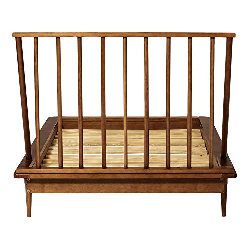 Mid Century Modern Solid Wood Twin Bed Frame with Spindle Headboard in Caramel Walker Edison