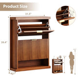 knoworld Walnut Shoe Cabinet Storage for Entryway,2 Flip Drawers with Toe Kick Space,Narrow Wood Fluted Shoe Rack Cabinet,Fluted Slim Shoe Cabinet for Foyer,Hallway knoworld