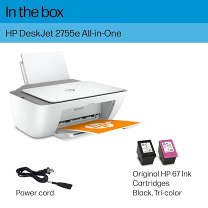 HP DeskJet 2755e Wireless Color inkjet-printer, Print, scan, copy, Easy setup, Mobile printing, Best-for home, 3 months of Instant Ink included,white