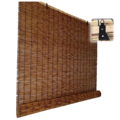 Cordless Light Filtering Bamboo Window Blinds Woven Wood Roll-up Reed Shade, Thermal Insulated Bamboo Roman Shades Privacy Screen Bamboo Curtains for Indoor/Outdoor Patio VELLOW