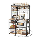 VEVOR Kitchen Bakers Rack with Power Outlets, 35.4x15.7x70.9 Inch Microwave Stand with Built-in Power Strip & 5 Ft Cord, 10 S-Shaped Hooks, for Dish Storage, Spice Jars, Coffee Bar Organization