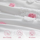 CotComf Toddler Bedding Set for Girls 4-Piece Pink Boho Tufted Daisy Flowers Toddler Comforter Sheets Set Bed-in-a-Bag Toddler Bedroom Set with Comforter, Flat Sheet, Fitted Sheet, Pillowcase CotComf