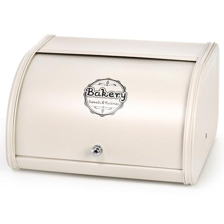 SOUJOY Metal Bread Box, Vintage Bread Container for Kitchen Countertop, Roll Top Bread Storage Holder, 1950s Farmhouse Rustic Bread Dispenser Basket for Dry Food Save, 11.8" L x 10" W x 6.7" H SOUJOY