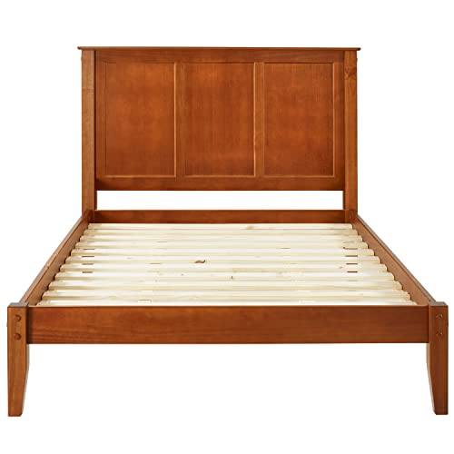 Camaflexi Shaker Style Queen Platform Bed in Cherry - Solid Wood with Slatted Foundation, No Box Spring Needed - WoodArtSupply