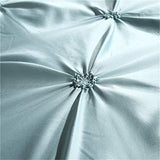 Erosebridal Blue Pinch Pleated Quilt Cover King Size Silk Like Satin Pintuck Bedding Set with Zipper Ruffle Design Luxury & Microfiber Comforter Cover Pintuck Decorative Bedspread Cover Erosebridal