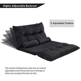 Flieks Floor Sofa Bed Adjustable 5-Position Reclining Futon Sofa Bed Foldable Lazy Sofa with 2 Pillows for Kids, Black Flieks