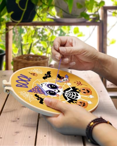 TINDTOP Halloween Embroidery Kit for Adult, 3 Pack Embroidery DIY Starter Kit, with Stamped Patterns, Hoop, Tools, Colorful Threads with Needles, Instructions TINDTOP