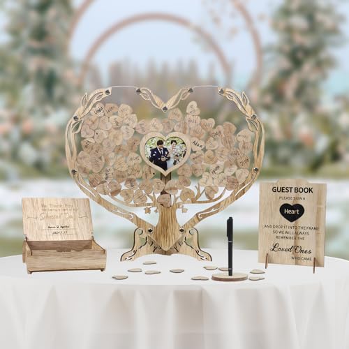 Heart Wedding Guest Book Alternative, Rustic Wooden Wedding Guest Book with Heart Picture Frame, Wedding Heart Guest Book Drop Box, Personalized - WoodArtSupply