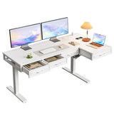 OffiGo L Shaped Electric Standing Desk with Wooden Drawers, 55 Inch Height Adjustable Corner Workstation with Power Outlets, Sit Stand Table for Home, Office, White OffiGo