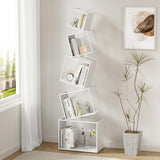Vonkinka Geometric Book Shelf 5 Tier, White Metal Bookshelf 67 Inch, Mordern Narrow Bookcase, Skinny Corner Bookshelves for Bedroom, Living Room, Office, Home Decor Vonkinka