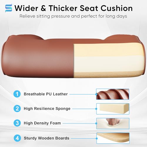 Sytas Executive Office Ergonomic Chair with Adjustable Headrest, PU Leather Desk Chair, High-Back Swivel Task Chair for Home Office, 135° Reclining, Brown Sytas