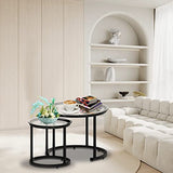 aboxoo Black Nesting Coffee Glass Table Set of 2, Metal Freme Side End Tables for Living Room Bedroom for Apartment Small Place Modern Industrial Simple, 23.6D x 23.6W x 17.7H in aboxoo