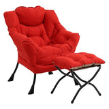 SESHINELL Lazy Chair with Ottoman, Modern Accent Chair Contemporary Sofa Chair with Armrests, Reading Chair and Folding Footstool Set for Living Room, Bedroom, Office, Red SESHINELL