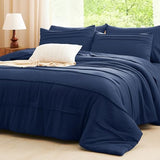 CozyLux Full Size Comforter Sets Navy Blue, 7 Pieces Soft Pinch Pleat Bed in a Bag Full Comforter Set with Sheets, Boho Bed Set with Down Alternative Comforter, Sheets, Pillowcases & Shams CozyLux