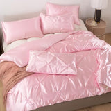 Heywaller 5-Piece Pinch Pleat Duvet Cover Set, Pintuck Duvet Cover Full Size with Zipper, Light Pink Satin Duvet Cover Shabby Chic Bedding (2 Pillow Shams + 2 Pillowcases), No Comforter Heywaller