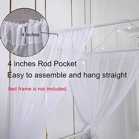 Akiky Princess Canopy Bed Curtains Bed Canopy Curtains with Lights for Queen Size Bed Drapes,8 Panels Canopies with Lights,Room Décor (Full/Queen, White) Akiky