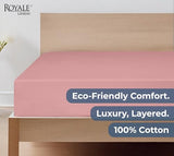 Royale Linens 100% Organic Cotton Fitted Sheet - Percale Weave - Super Soft Deep Pocket Bottom Sheets - Pink Elastic Sheet Queen Size - Queen Fitted Sheets Only - (60"x80"+15", Pink) ROYALE LINENS
