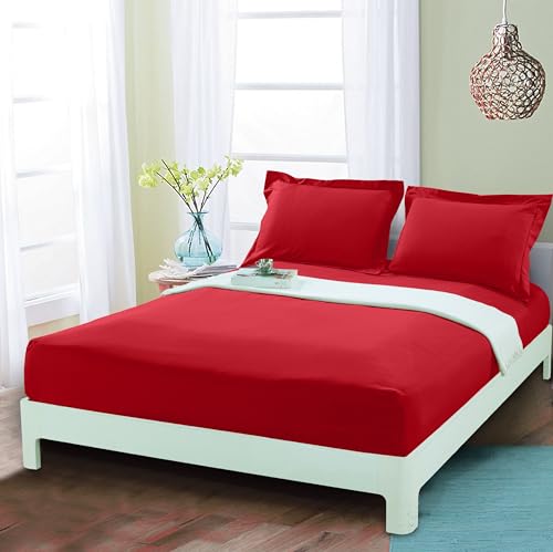 Mocassi California King Fitted Sheet - Deep Pocket Cooling Sheets up to 16 inch - Hotel Luxury 1800 Premier - Softest Sheets - Wrinkle Resistant - 1 Single Bottom Fitted Sheet, Cali King, Red Mocassi