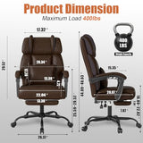 Ergonomic Office Chair with Footrest, 400lbs High Back Executive Home Office Computer Chair with Unique Ear-Shape Headrest for Neck Support,Coffee Leather Office Chairs for Home Office Work Hihady