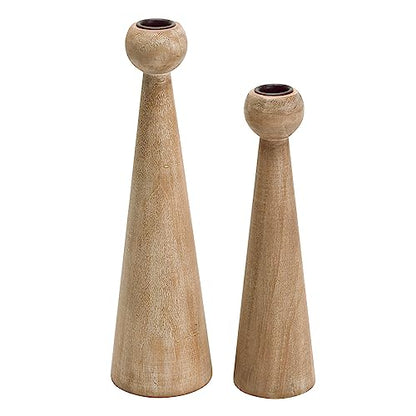 NIKKY HOME Wood Taper Candle Holders Set of 2, Farmhouse Tall Candle Stand Decorative Candlestick for Wedding Party Mantle Fireplace Dining Room Table Centerpieces Decor - WoodArtSupply