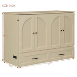 P PURLOVE Full Murphy Bed with Large Drawers, Wood Cabinet Bed with USB Port, No Box Spring Needed, Easy Assembly (Gold) P PURLOVE
