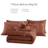 AMBERSPACE Queen Comforter Set Autumn Leaf, Tufted Boho Bedding Farmhouse Bed Set, All Season 7 Pieces Bed in a Bag with Sheets, Pillowcases & Shams AMBERSPACE