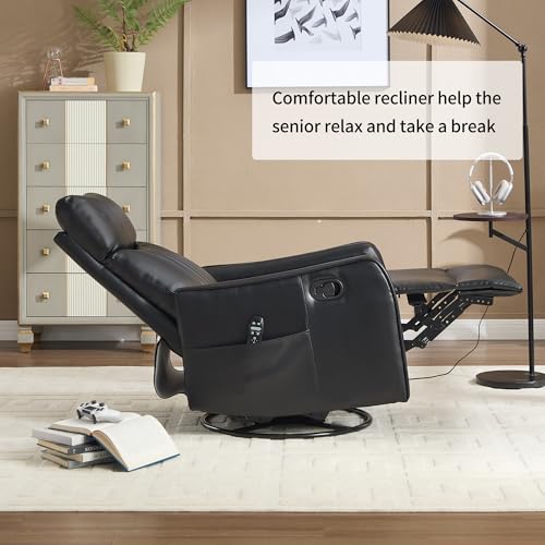 High Back Massage Recliner with Heat - Swivel Rocking Chair for Small Spaces, Manual Lazy Boy Recliner for Adults, Perfect for Living Room & Bedroom, Soft Fabric (Black PU)