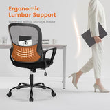 Sweetcrispy Ergonomic Mid-Back Mesh Home Office Desk Chair with Wheels, Lumbar Support, and Comfortable Armrests for Home, Bedroom, Study, Office Sweetcrispy