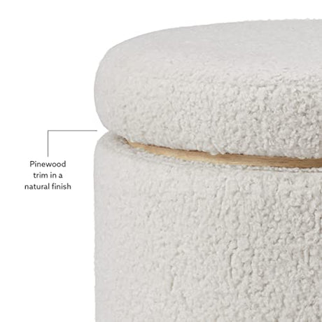 Linon Home Décor Cream Sherpa Round Storage Wooden Base by Linon Lexington Ottoman (AMZN2305) Linon
