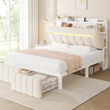 Jocoevol Queen Bed Frame with Storage Headboard,Upholstered White Bed Frame Queen Size with Storage Drawers and Charging Station,Velvet Platform Metal Bed, Noise-Free, No Box Spring Needed Jocoevol