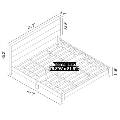 Galano Payne King Size Wood Platform Bed Frame with Headboard in Dusty Grey Oak - WoodArtSupply