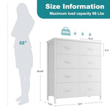OLIXIS 8 Drawer Storage Dresser with Wood Top - Wide Fabric Chest Organizer for Bedroom, Closet, Living Room,Tower Cabinet, TV Stand, Hallway Entryway Furniture,White OLIXIS